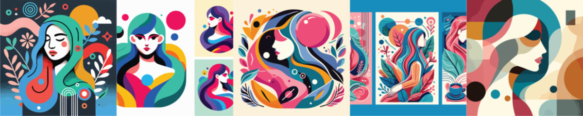vector collection of abstract female face paintings