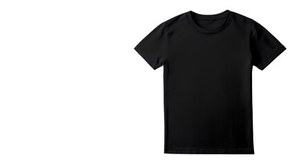 Naklejka premium A single black t-shirt displayed on a clean background, ideal for showcasing fashion, apparel design, or minimalist styling concepts.