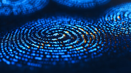 Digital Fingerprint: Close-up shot of a glowing, digital fingerprint. The swirling pattern evokes a sense of mystery and intrigue, perfect for themes of cybersecurity, identity, and privacy. 