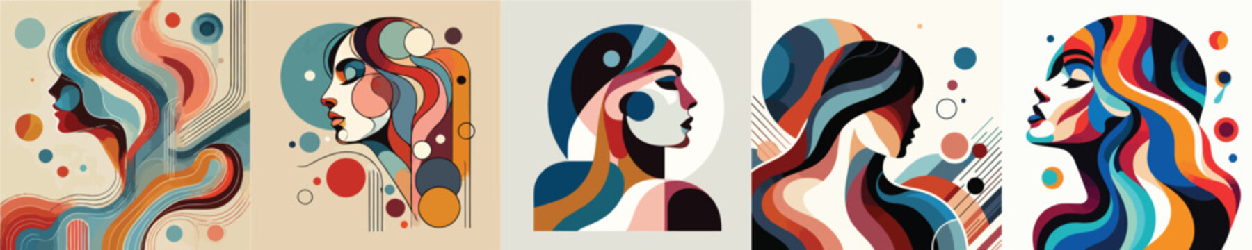 vector collection of abstract female face paintings