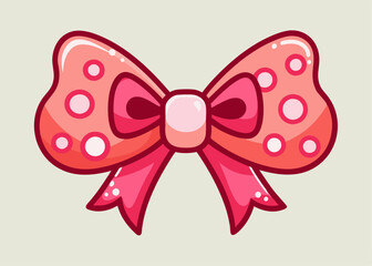Cute cartoon bow with polka dots and heart motifs in Valentine's Day theme
