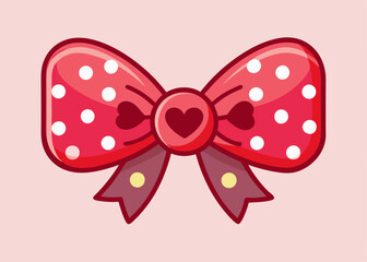 Cute cartoon bow with polka dots and heart motifs in Valentine's Day theme