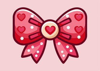 Cute cartoon bow with polka dots and heart motifs in Valentine's Day theme