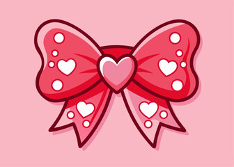 Cute cartoon bow with polka dots and heart motifs in Valentine's Day theme