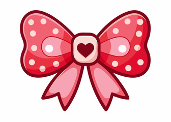 Cute cartoon bow with polka dots and heart motifs in Valentine's Day theme