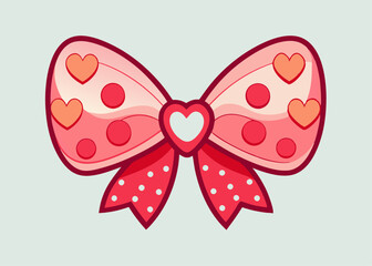 Cute cartoon bow with polka dots and heart motifs in Valentine's Day theme