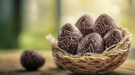 Rustic Chocolate Eggs in Wicker Basket