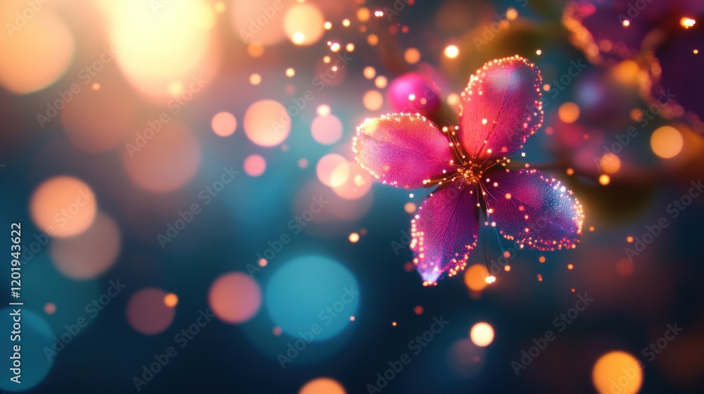 Aufkleber magical glowing flower with sparkling bokeh lights abstract artistic springtime image