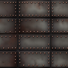 Texture - Industrial metallic panel with rivers and oxidation marks. AI Generative.