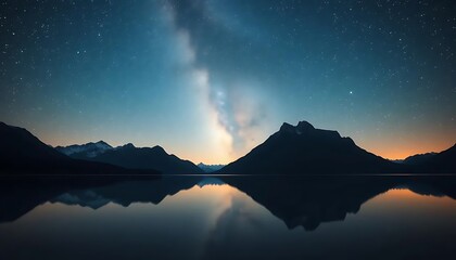 Serene Milky Way Night Sky Over Mountain Lake Reflection