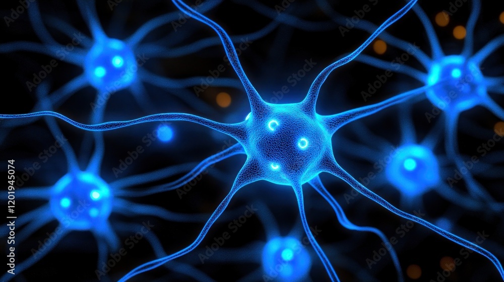 Poster luminous neural network a microscopic visualization of interconnected neurons