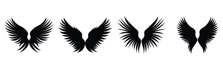 Eagle wings set. Army minimal logo, wing graphics icons. Abstract retro black falcon bird badges, isolated flight emblem tidy vector collection stock illustration Animal Wing.