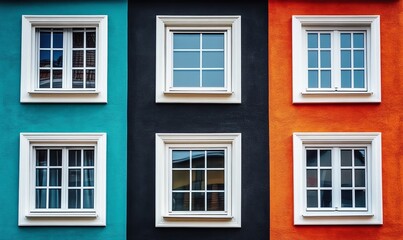 Fototapeta premium Colorful Building Facade with Symmetrical Windows
