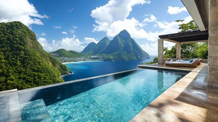 Obraz premium A luxurious infinity pool at a boutique hotel with panoramic ocean views.