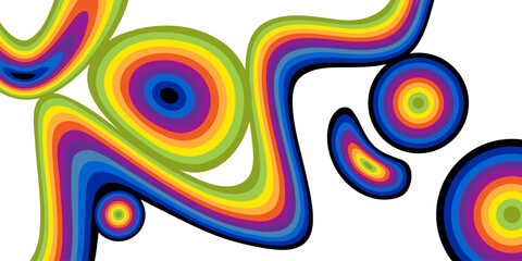 Abstract horizontal background with colorful wavy lines and shapes. Modern brochure backdrop. Vector illustration.