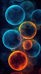 Abstract cosmic bubbles, vibrant colors, dark space background, ideal for science or fantasy designs