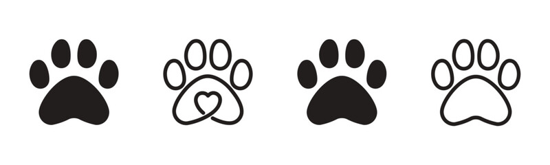 Pet paw editable stroke. footprints Pet paw, Heart with pet paw print dog cat icon, vector illustration © Graficriver