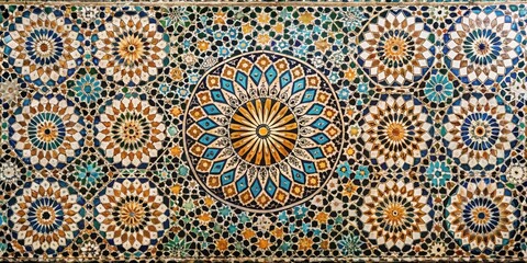 Obraz premium Traditional Moroccan tile work with intricate geometric patterns and muted earthy tones, wall decor