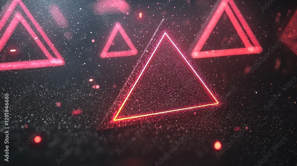 Canvas Prints glowing pink triangles in a dark abstract space