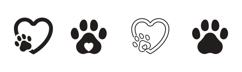 Pet paw editable stroke. footprints Pet paw, Heart with pet paw print dog cat icon, vector illustration © Graficriver