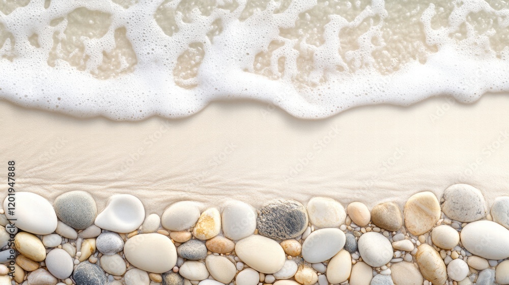 Leinwandbilder smooth beach pebbles glisten as gentle waves wash over them on a sunny day. generative ai