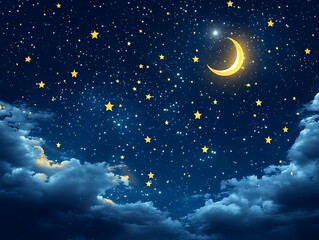 Fototapeta premium Night Sky with Crescent Moon and Stars