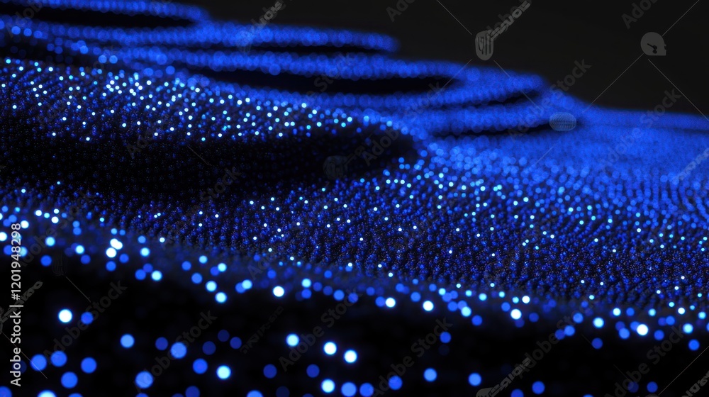 Sticker Abstract Blue Glitter Wave on Black Background: Sparkling Shimmering Cosmic Texture