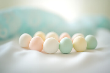 A high-quality photograph of soft, fluffy marshmallows in pastel colors, neatly arranged on a white surface with soft lighting, creating a cozy atmosphere