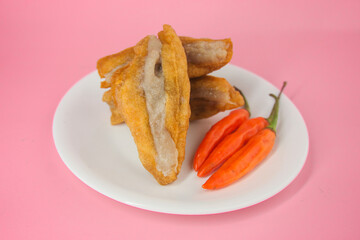 Tahu Bakso on a White Plate with Rawit Chili, a Traditional Snack from Semarang Regency