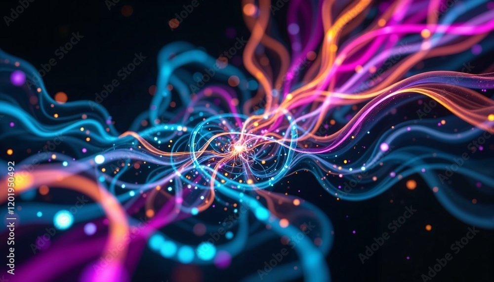 Poster multicolored light refractions creating abstract patterns against a dark backdrop