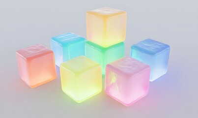 Obraz premium Glowing pastel cubes arranged in a visually appealing pattern on a white background.