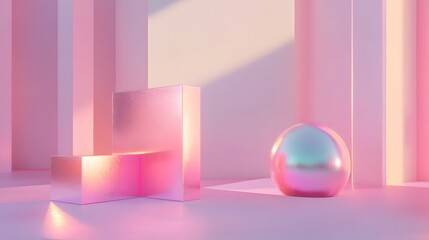 Pink Geometric Abstract Background With Sphere and Cubes