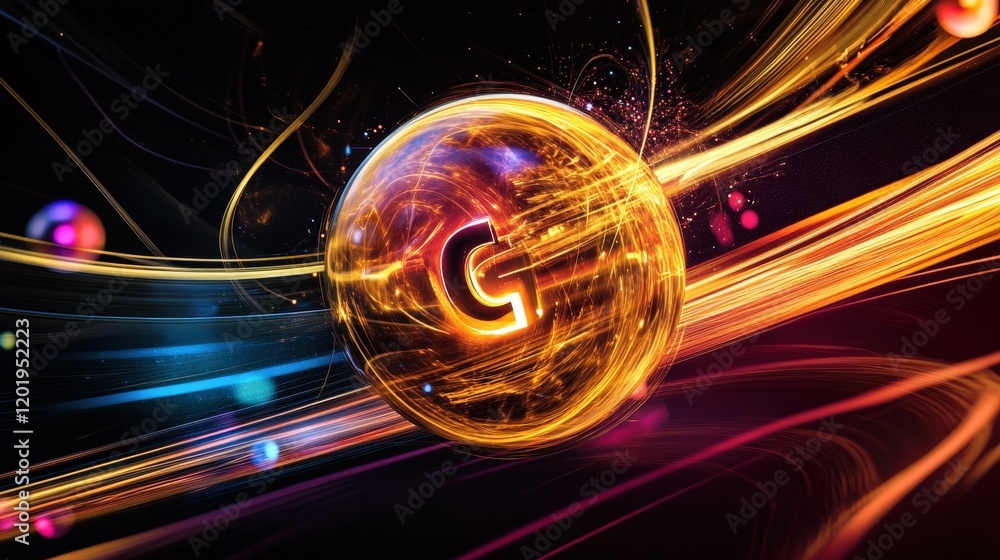 Poster a vibrant photo of a digital simulation showing gravity represented by 