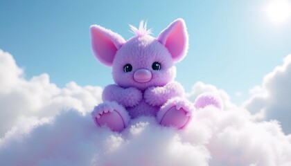 Fototapeta premium Fluffy Lavender Creature: Serene Cloud Scene in Dreamy Pastel Style