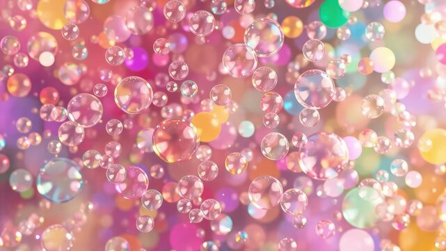 Abstract vibrant background featuring a plethora of colorful bubbles in various sizes and shades reflecting light and creating a playful and dynamic composition, colorful, playful, abstract