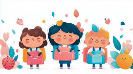 Happy Kids with Backpacks Ready for School: A Delightful Illustration
