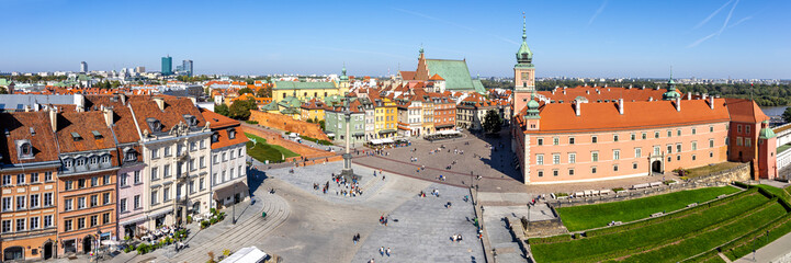 Warsaw Castle Square old town panorama from above in Warsaw, Poland