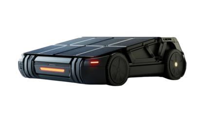 Futuristic solar-powered vehicle showcasing sleek design and innovative technology. Ideal for concepts related to sustainability and advanced transport.