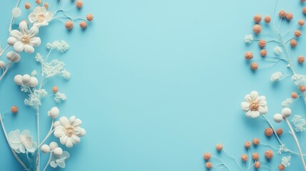 Fototapeta premium Bright flowers framed on a pastel backdrop