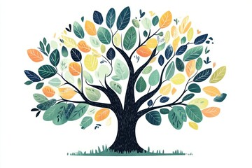 Obraz premium Vibrant Illustrated Tree with Colorful Leaves