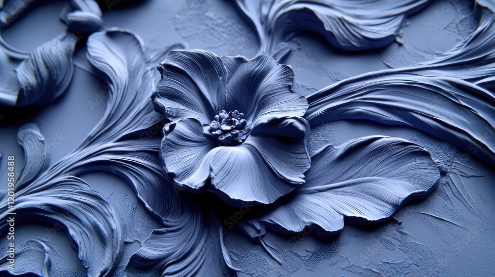 Fototapete intricate blue floral 3d render with swirling patterns and textured surface