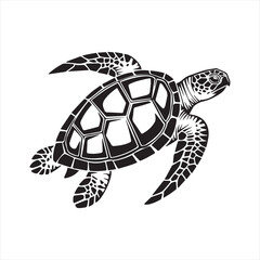 Sea Turtle Black and White Vector Illustration,Stylized Sea Turtle Design Artwork,Intricate Sea Turtle Vector Clipart