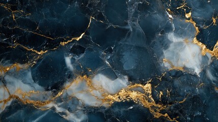 Fototapeta premium Elegant blue marble texture with golden veins.