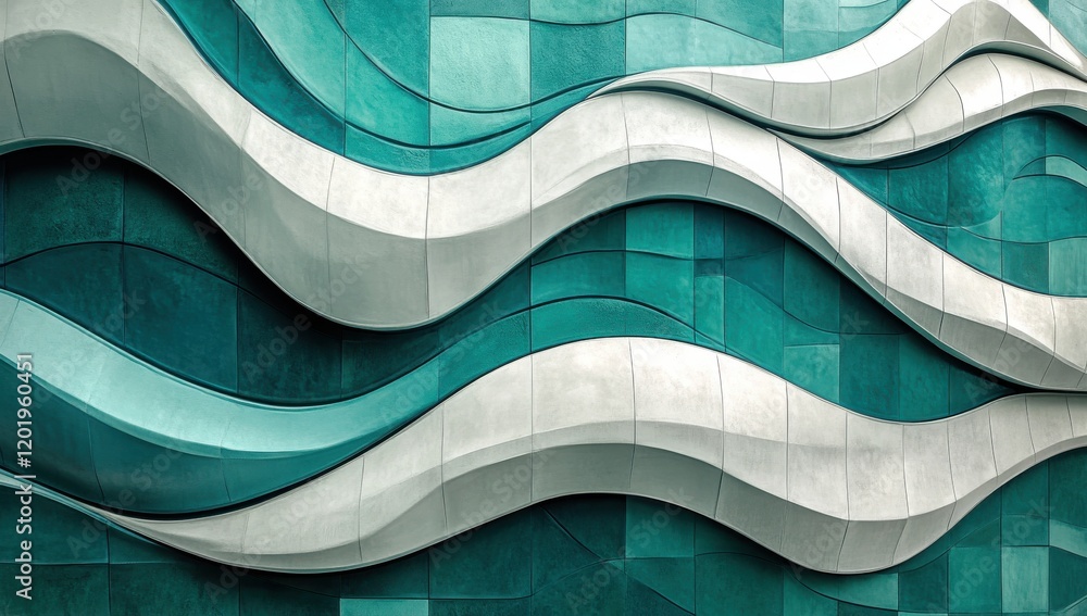 Aufkleber abstract 3d design of wavy textures in turquoise and gray shades, showcasing flowing patterns and mo