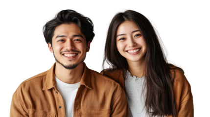 A cheerful couple poses together, radiating happiness and warmth. Their smiles capture a moment of joy perfect for personal or commercial use.