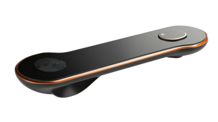 A sleek, modern black device featuring a touch-sensitive button, ideal for showcasing innovative technology in product photography.