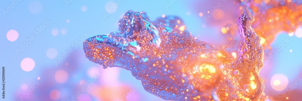 Poster mesmerizing abstract water splash with glowing particles reflecting light in a dreamy color palette 