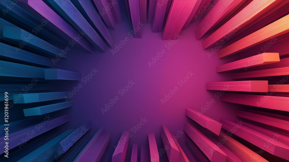 Aufkleber the image contains a circular arrangement of textured, rectangular prisms that radiate outwards from