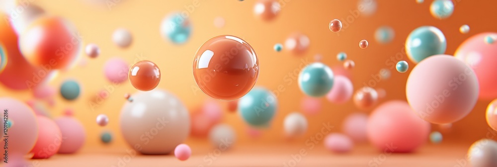 Poster colorful abstract background with floating spheres for creative designs and modern art projects.