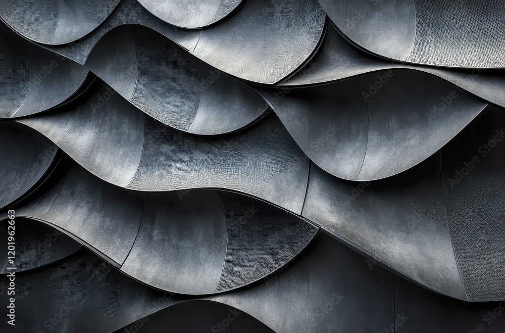 Aufkleber abstract architectural texture with flowing metallic waves in shades of dark gray, creating a stunni